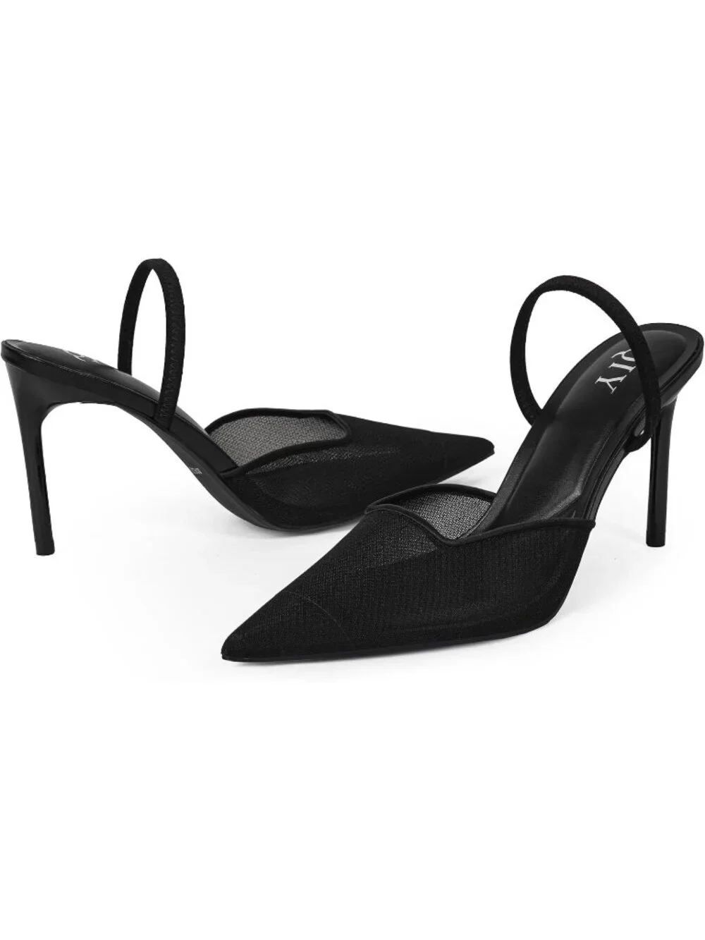 Women's Black Pointed Toe Slingback Stiletto Pumps Slip On Heeled Mule Shoes